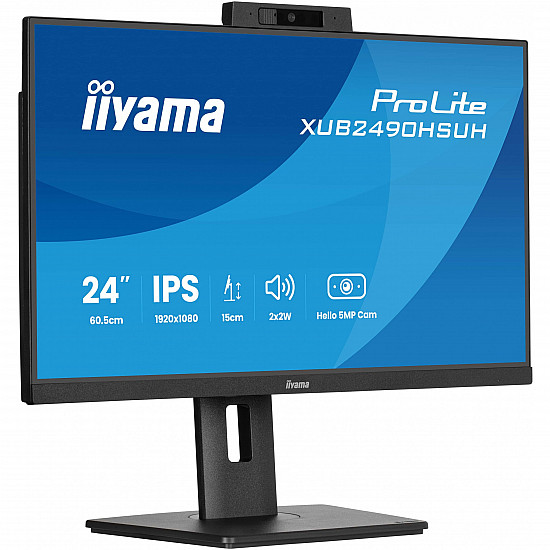 ProLite XUB2490HSUH-B2, LED-Monitor 60.5 cm (24 Zoll), schwarz (matt), FullHD, IPS, Webcam, Mikrofon, USB-Hub, 100Hz Panel