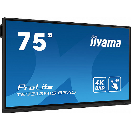 iiyama TE7512MIS-B3AG Signage Display Kiosk design 190.5 cm (75) LCD Wi-Fi 400 cd/m² 4K Ultra HD Black Touchscreen Built-in processor Android 11 24/7