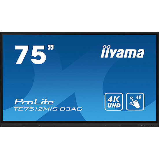 iiyama TE7512MIS-B3AG Signage Display Kiosk design 190.5 cm (75) LCD Wi-Fi 400 cd/m² 4K Ultra HD Black Touchscreen Built-in processor Android 11 24/7