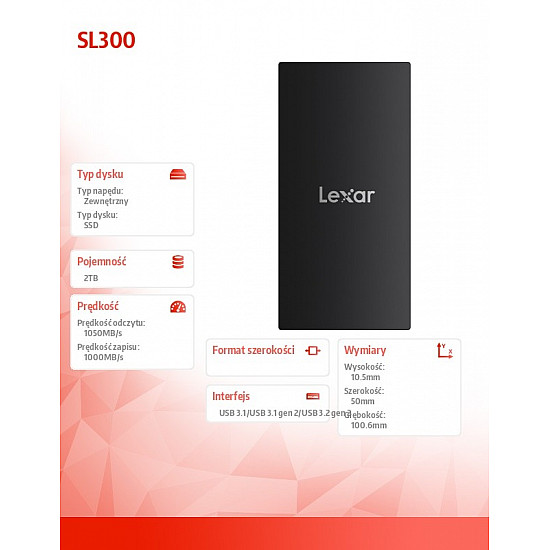 LEXAR SL300 Išorinis SSD su USB-C, 2TB, 2025