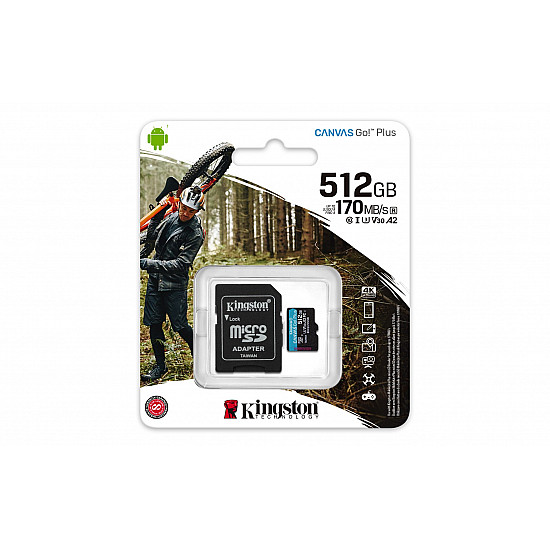 Canvas Go Plus flash memory card (microSDXC to SD adapter included) 512 GB A2 Video Class V30 UHS-I