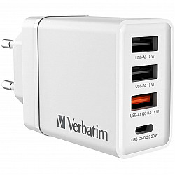 Verbatim Netzteil - 30 Watt - 5 A - PD 3.0, QC 3.0 - 4 Ausgabeanschlussstellen (24 pin USB-C, 3 x USB Typ A)