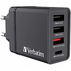 Verbatim Netzteil - 30 Watt - 5 A - PD 3.0, QC 3.0 - 4 Ausgabeanschlussstellen (24 pin USB-C, 3 x USB Typ A)