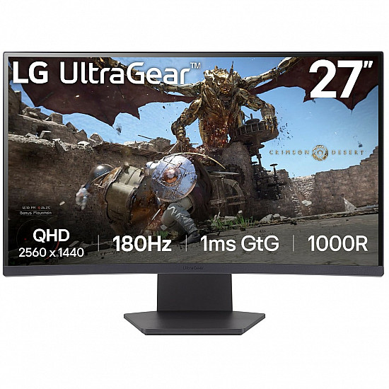 UltraGear 27GS60QX-B, Gaming-Monitor 68.4 cm (27 Zoll), schwarz, WQHD, VA, Curved, AMD Free-Sync, 180Hz Panel