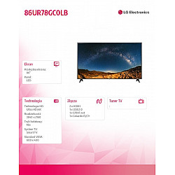 TV Set LG 86 4K/Smart 3840x2160 Wireless LAN Bluetooth 86UR78GC