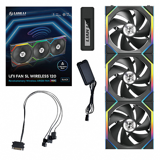 Lian Li UNI FAN SL Wireless ARGB PWM Fan, 3-Pack incl. Controller - 120 mm, black