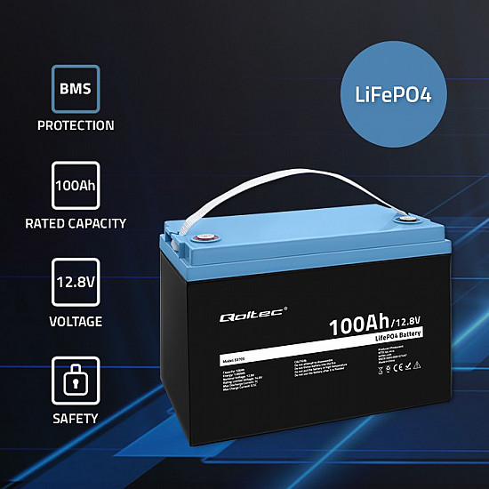 Qoltec 53705 vehicle battery Lithium Iron Phosphate (LiFePO4) 100 Ah 12.8 V 100 A Car