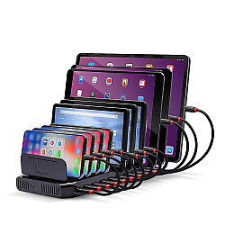 10 Port USB-Ladestation, 10x USB-A schwarz, gleichzeitiges Laden von bis zu 10 Tablets / Smartphones