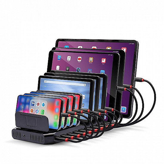 10 Port USB-Ladestation, 10x USB-A schwarz, gleichzeitiges Laden von bis zu 10 Tablets / Smartphones