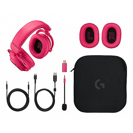 LOGITECH G Pro X 2 Headset full size Bluetooth / LIGHTSPEED wireless wired 3.5 mm jack noise isolating magenta