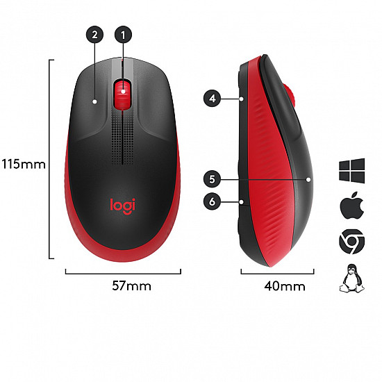 LOGITECH M190 Mouse optical 3 buttons wireless USB wireless receiver red