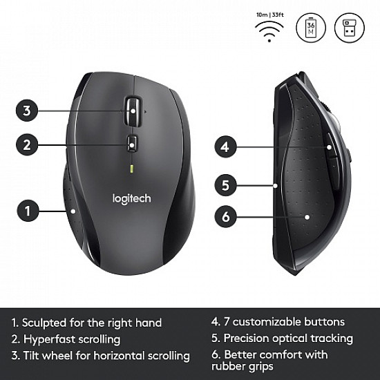 LOGITECH Mouse Wireless M705 Silver / Marathon - Laser - Tiny unifying nano receiver