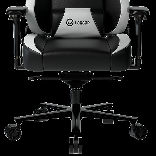 LORGAR Base 311, Gaming chair, PU eco-leather, 1.8 mm metal frame, multiblock mechanism, 4D armrests, 5 Star aluminium base, Class-4 gas lift, 75mm PU casters, Black + white