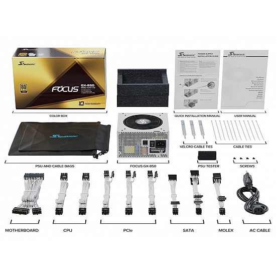 SEASONIC FOCUS GX White maitinimo blokas su 850W, 80 PLUS GOLD, nuimami kabeliai 2025