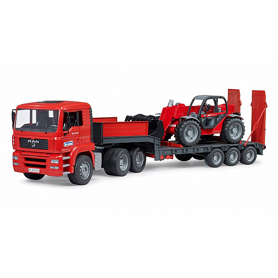 Auto MAN TGA with low-bed semitrailer and telehandler Manitou MLT 633 Bruder