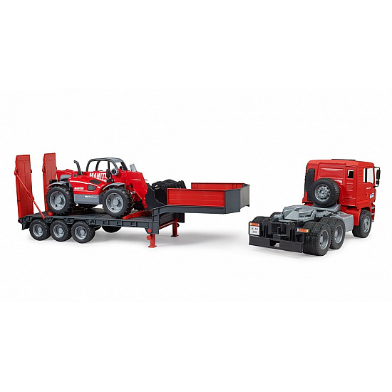 Auto MAN TGA with low-bed semitrailer and telehandler Manitou MLT 633 Bruder