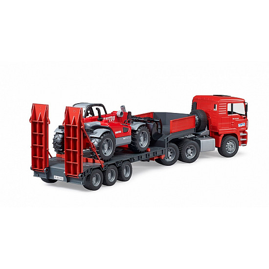 Auto MAN TGA with low-bed semitrailer and telehandler Manitou MLT 633 Bruder