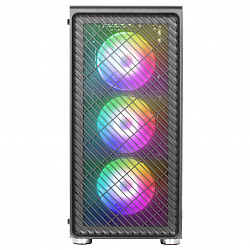 Mars Gaming MC-F Black, ATX Gaming Semitower, Full Tempered Glass Window, Metal-Mesh Front, 4x 120mm ARGB Fans