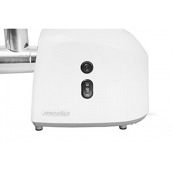 Mesko MS 4805 Meat mincer, Power 600W, Bowl, Middle size sieve, Mince sieve, Poppy sieve, Plunger, Sausage filler Mesko Mesko MS 4805 White Middle size sieve, mince sieve, poppy sieve, plunger, sausage filler, kibbe attachment