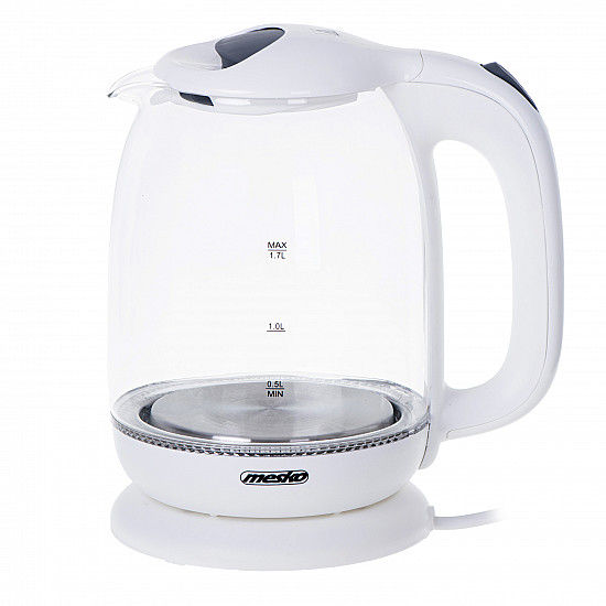 Mesko Kettle MS 1302w Electric 2200 W 1.7 L Glass 360° rotational base White
