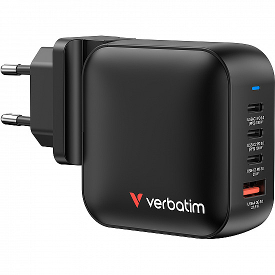 Verbatim Mini GaN Charger 100W 3xUSB-C PD, 1xUSB-A QC 3.0 32231