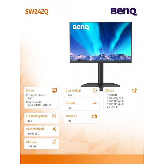 BenQ 61.2cm SW242Q 16 10 HDMI/DP sb.lift/pivot spk. WQXGA - Flachbildschirm (TFT/LCD)