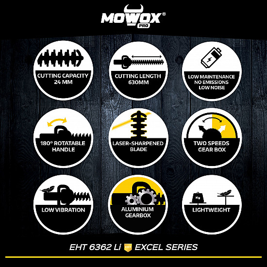 MoWox 62V Excel Series Hand Held Battery Hedge Trimmer With Rotating Handle (Without Battery and Charger) EHT 6362 Li Cordless