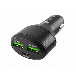 Coney car charger 2x USB 1x USB-C QC 30 Power Delivery 84W Black