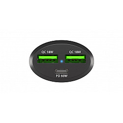 Coney car charger 2x USB 1x USB-C QC 30 Power Delivery 84W Black