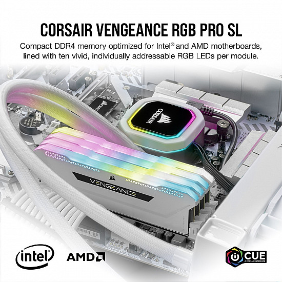 Corsair Vengeance RGB PRO SL operatyvinė atmintis su 32GB, 3200MHz, balta 2025