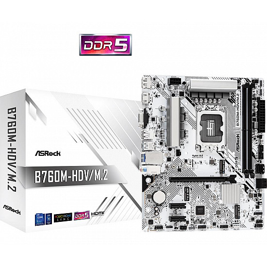 asrock b760m-hdv/m.2 pagrindinė plokštė su DDR5 ir LGA1700 lizdu 2025