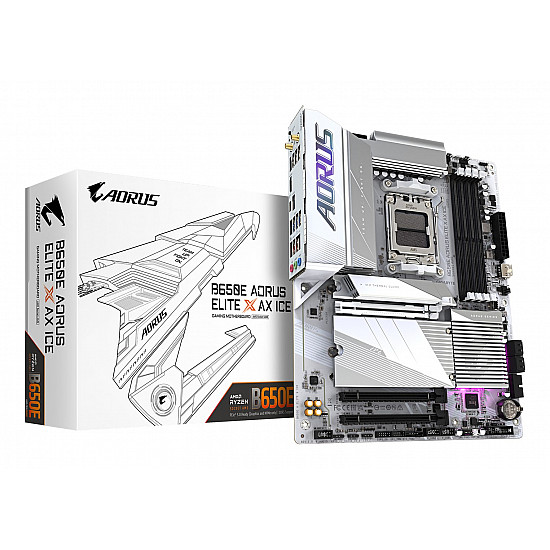 GIGABYTE B650E A ELITE X ICE pagrindinė plokštė su DDR5, PCIe 5.0, WiFi 6E 2025