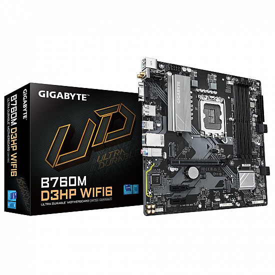 Pagrindinė plokštė GIGABYTE B760M D3HP WIFI6 DDR5 PCIe 4.0 USB-C WiFi6 mATX