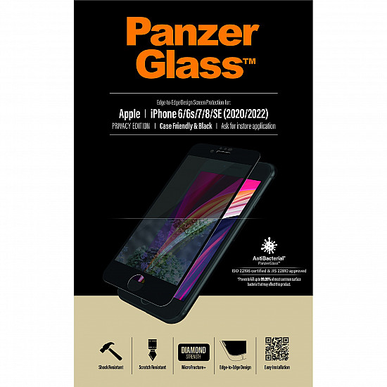 Black and Case Friendly Privacy Black for iPhone 6, 6s, 7, 8, SE 2. generation