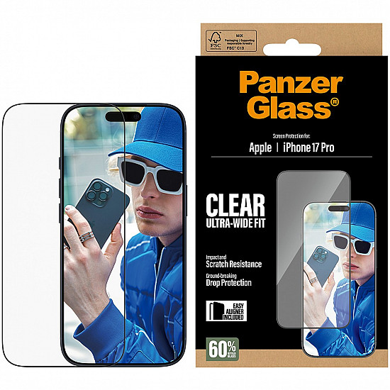 PanzerGlass Screen protector Apple iPhone 17 Pro Glass Transparent Ultra-Wide Fit w. EasyAligner