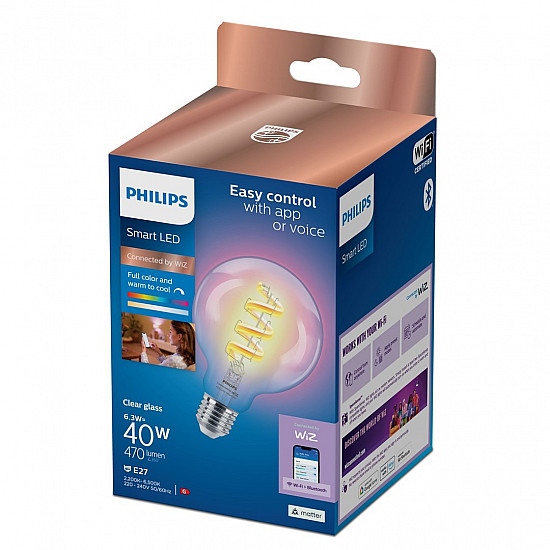 Philips Smart WiFi Filament Clear G95 RGB E27 6.3 W Full Color