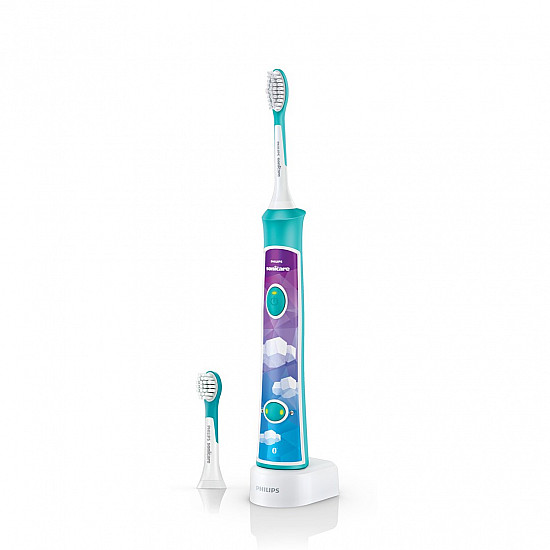 Philips Sonic Electric toothbrush HX6322/04 Rechargeable For kids Number of brush heads included 2 Number of teeth brushing modes 2 Sonic technology Aqua
