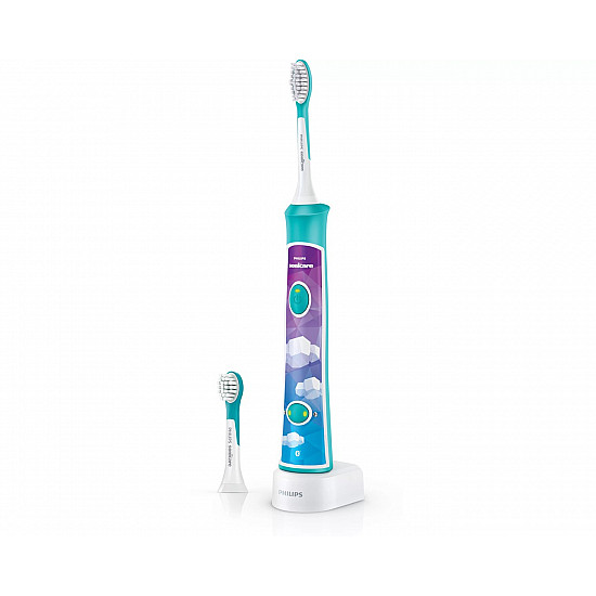 Philips Sonic Electric toothbrush HX6322/04 Rechargeable For kids Number of brush heads included 2 Number of teeth brushing modes 2 Sonic technology Aqua