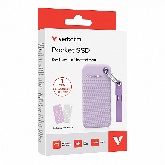 VERBATIM POCKET SSD USB 3.2 GEN 2 1TB PURPLE INCL. TWO RUBBER SLEEVES