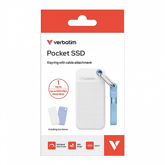 VERBATIM POCKET SSD USB 3.2 GEN 2 1TB WHITE/LIGHT BLUE INCL. TWO RUBBER SLEEVES
