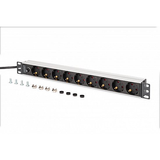 1U ALUMINIUM PDU 9X SCHUKO RACKMOUNT IEC C14 PLUG