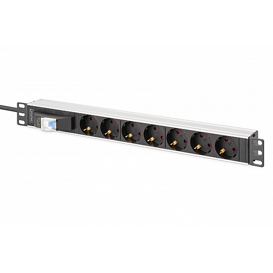 1U ALUMINIUM PDU 7X SCHUKO RACKMOUNT 1X CIRCUIT BREAKER