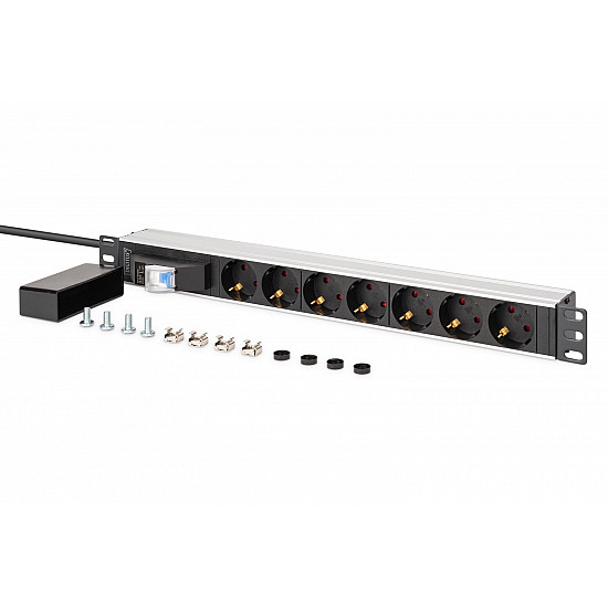 1U ALUMINIUM PDU 7X SCHUKO RACKMOUNT 1X CIRCUIT BREAKER