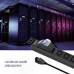 Qoltec Listwa zasilająca antyprzepięciowa CB do szafy RACK 19 1U 10A PDU 8xIEC C13 2m