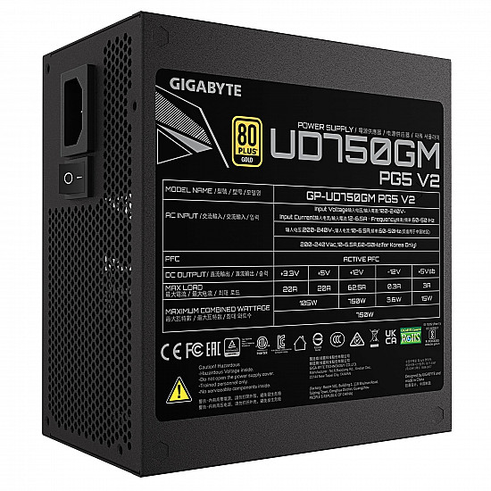 Power Supply GIGABYTE UD750GM PG5 V2 ATX 3.1 750 Watts Efficiency 80 PLUS GOLD PFC Active MTBF 100000 hours GP-UD750GMPG5V2