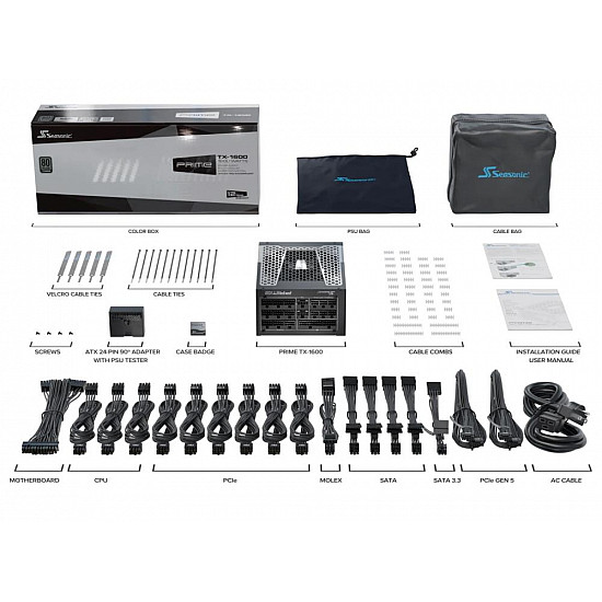 Power Supply SEASONIC PRIME TX ATX 3.0 1600 Watts Efficiency 80 PLUS TITANIUM MTBF 100000 hours PRIME-TX-1600-ATX30