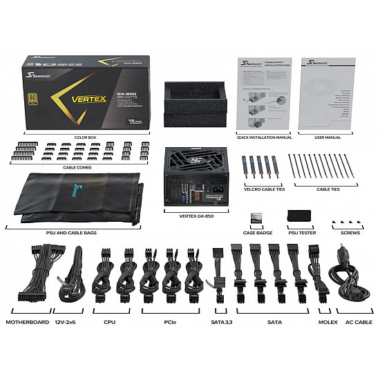 SEASONIC VERTEX GX-850 maitinimo blokas su 850W, 80PLUS GOLD efektyvumu, 2025