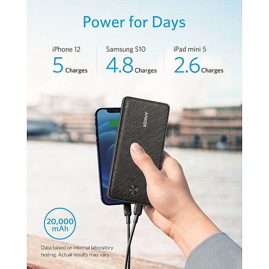 Anker Innovations Anker PowerCore III Sense 20000 - Powerbank - 20000 mAh - 20 Watt - 3 A - IQ, IQ 3.0, PD - 3 Ausgabeanschlussstellen (USB, 24 pin USB-C)