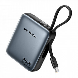 Vention 10000mAh 35W PD z wbudowanym kablem USB-C szary