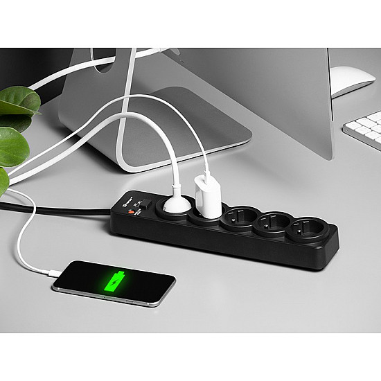 TRACER PowerGuard PRO 1.8m Black 5 sockets. 1 buttons power strip